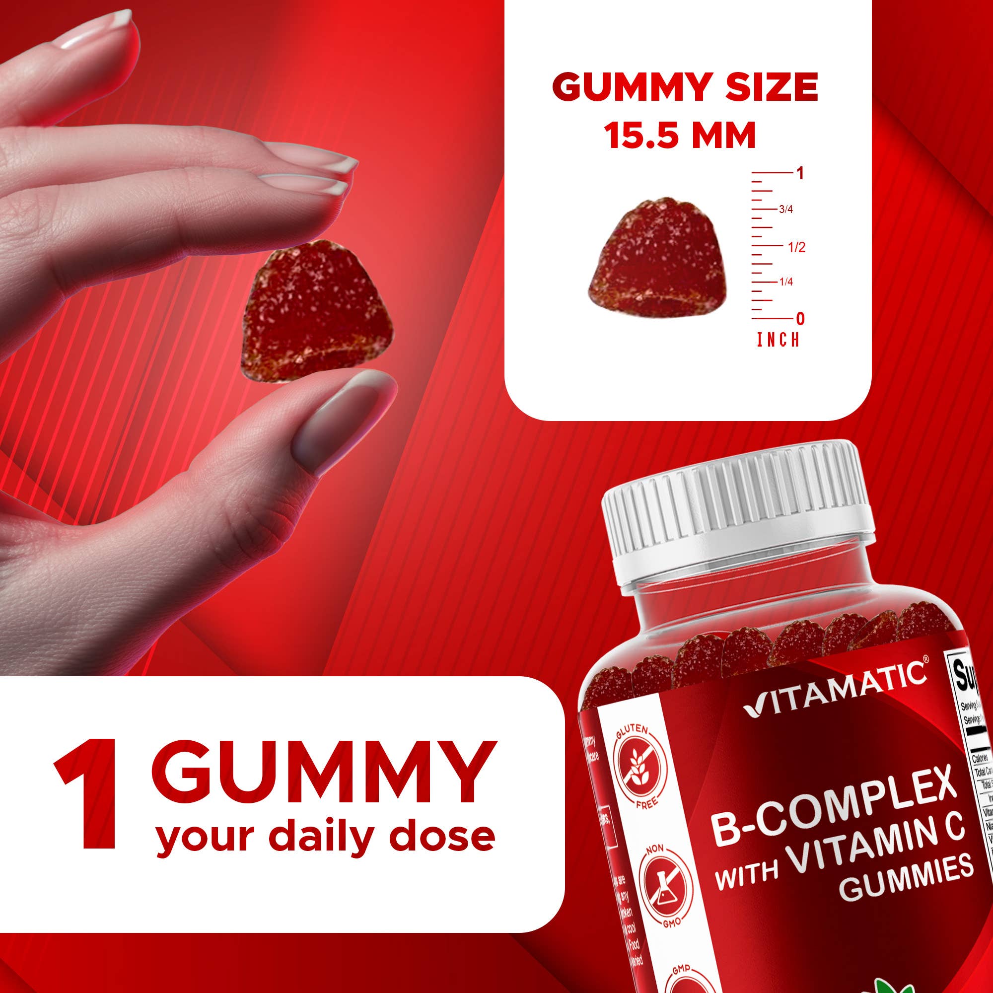 Vitamatic B-Complex + C & Inositol | Energy | 60 Gummies