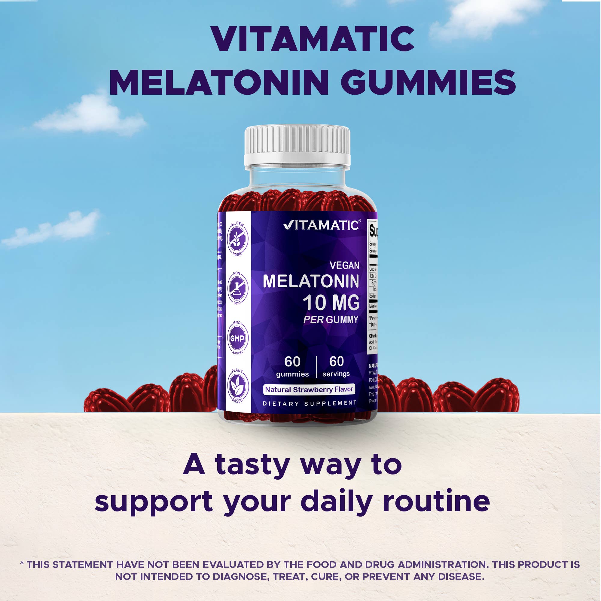 Vitamatic 10mg Melatonin | Vegan & Non-GMO | 60ct