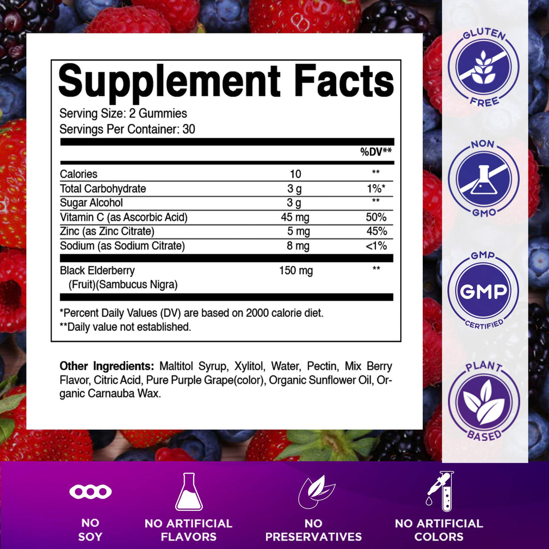 Vitamatic Elderberry Gummies | Zinc & Vitamin C | 60ct