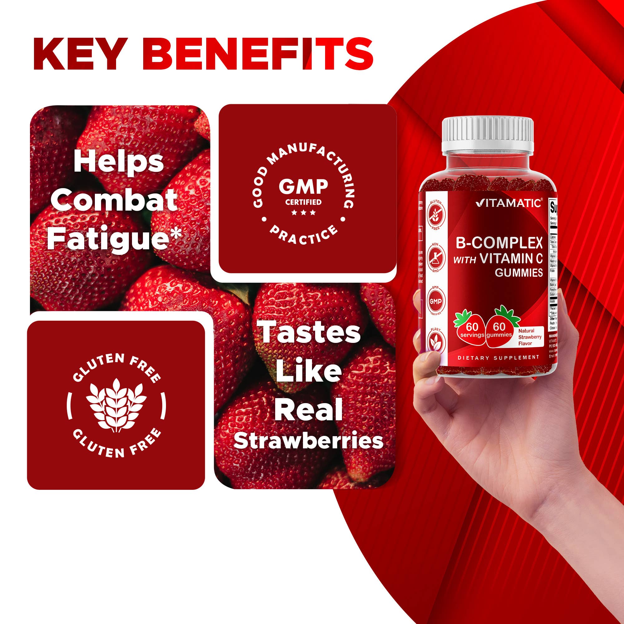 Vitamatic B-Complex + C & Inositol | Energy | 60 Gummies