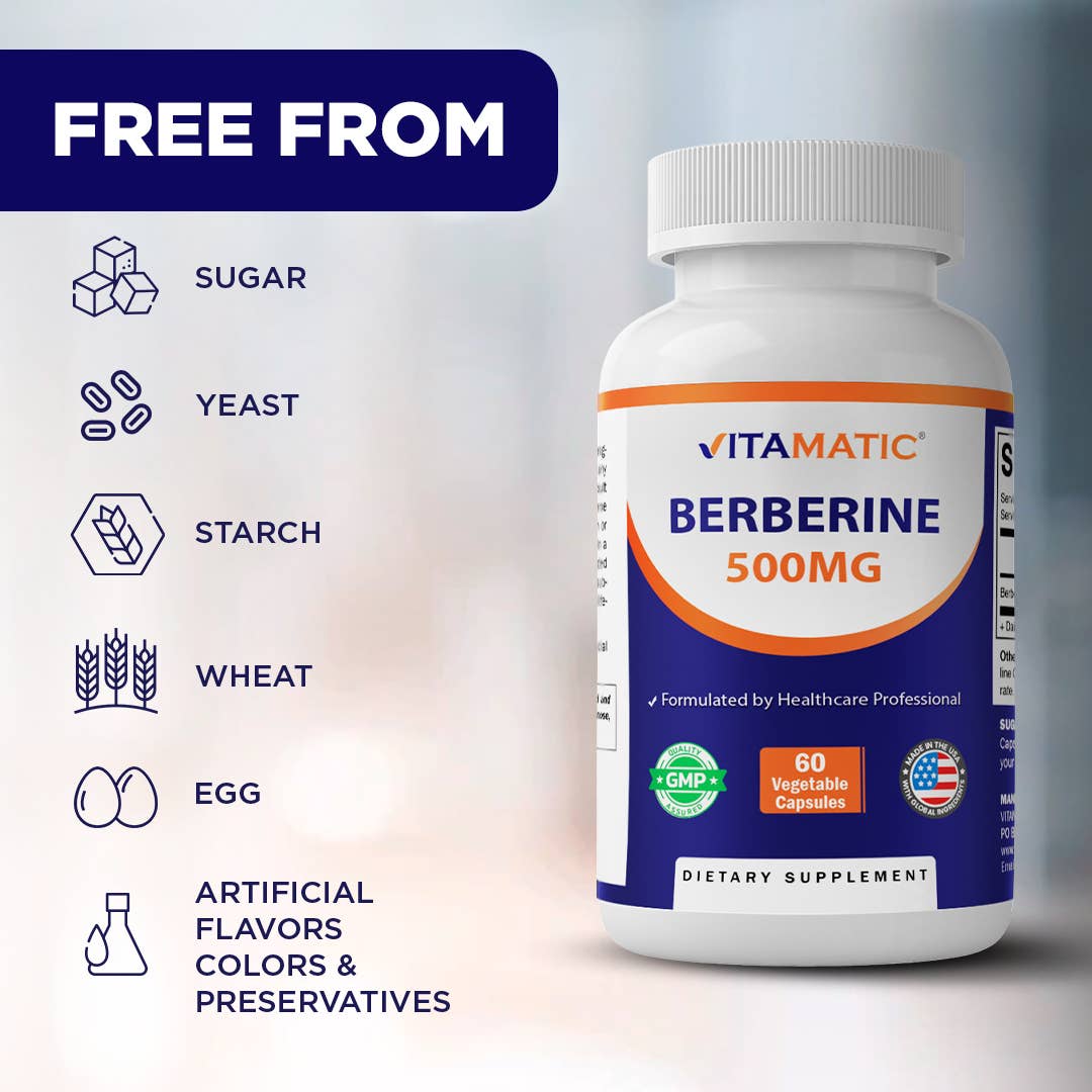 Vitamatic Berberine 500mg | Non-GMO | 60 Capsules
