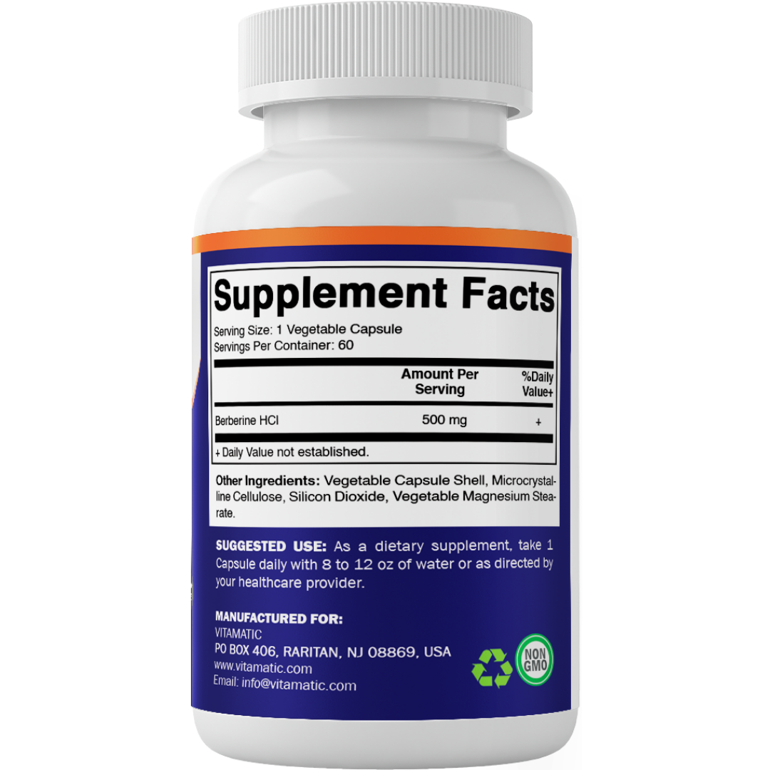 Vitamatic Berberine 500mg | Non-GMO | 60 Capsules