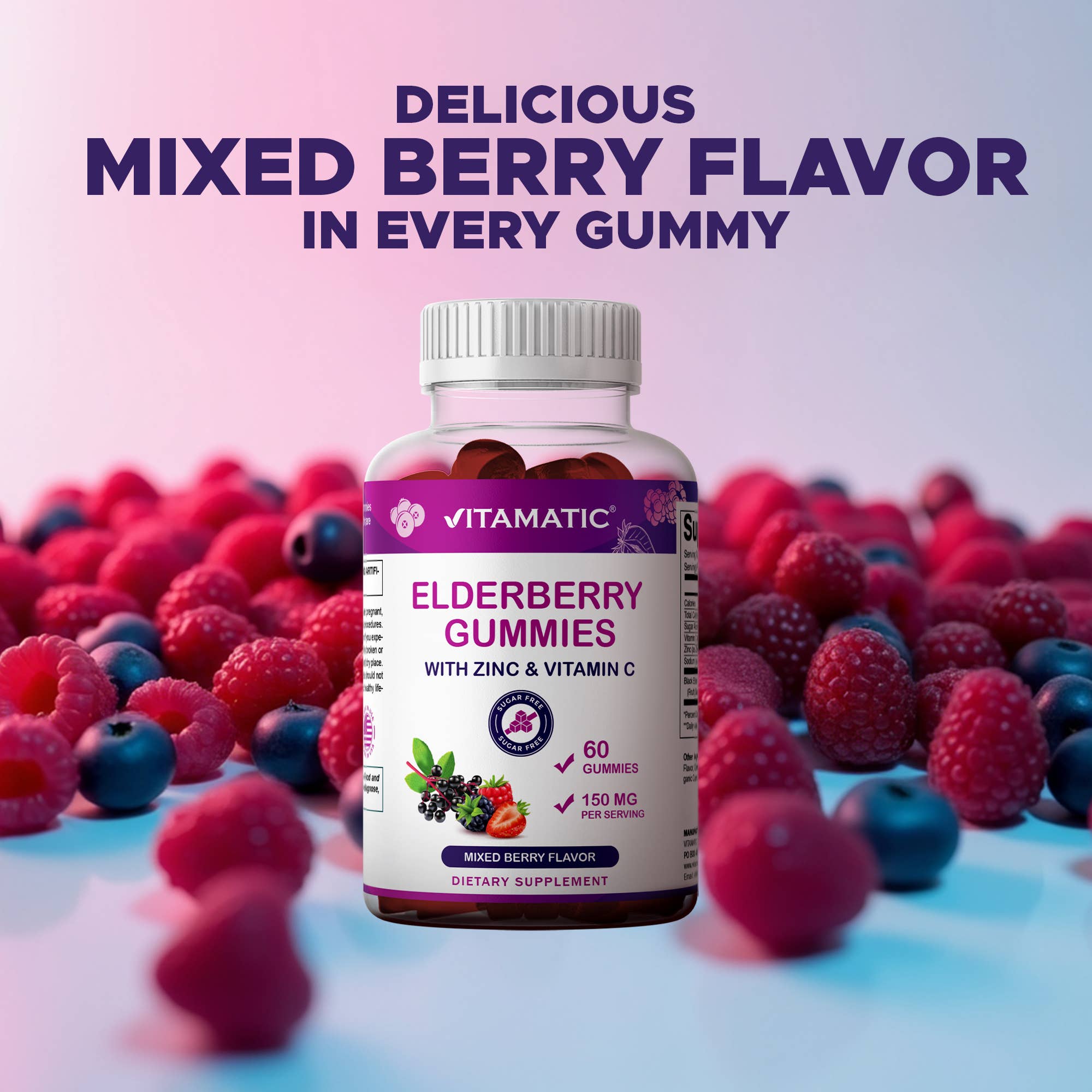 Vitamatic Elderberry Gummies | Zinc & Vitamin C | 60ct