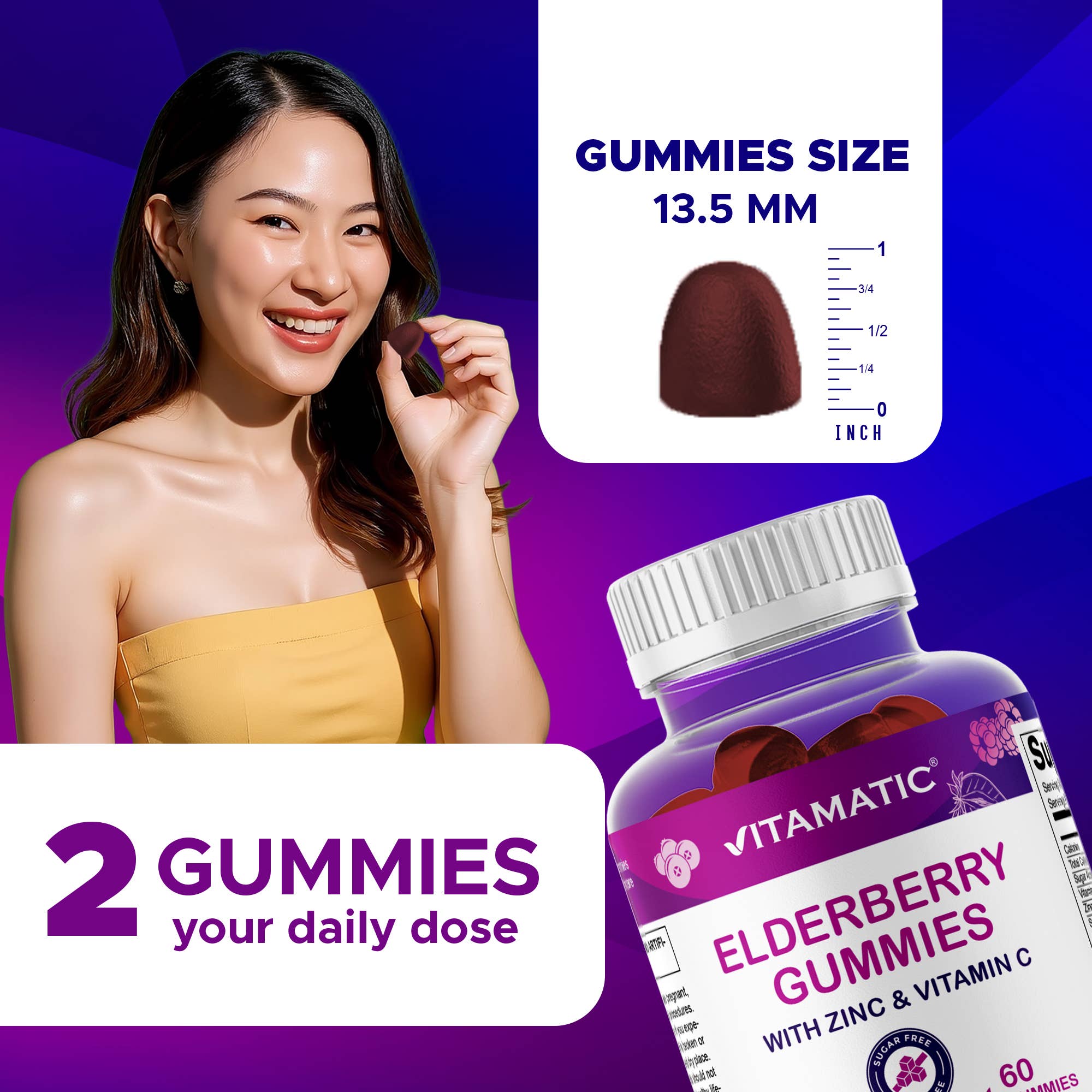 Vitamatic Elderberry Gummies | Zinc & Vitamin C | 60ct
