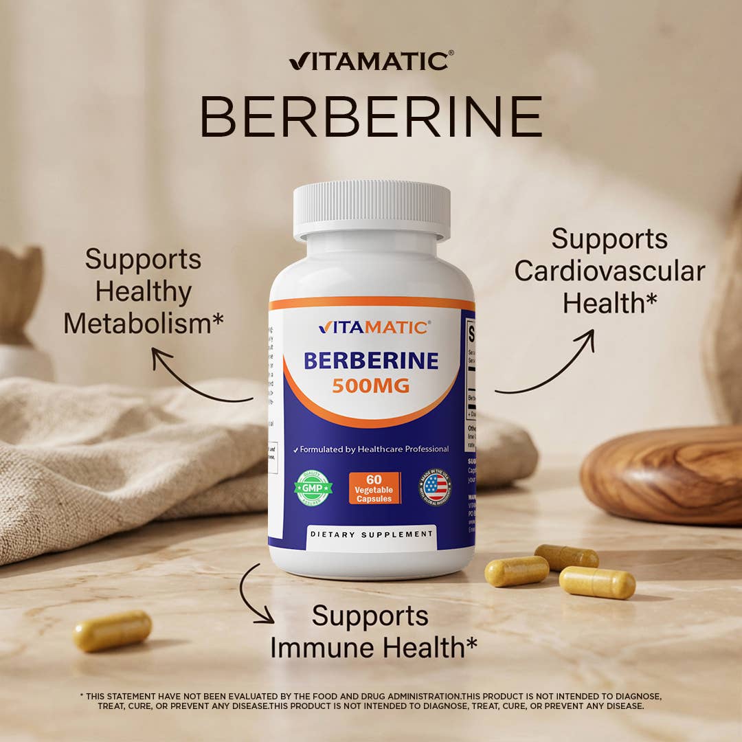 Vitamatic Berberine 500mg | Non-GMO | 60 Capsules