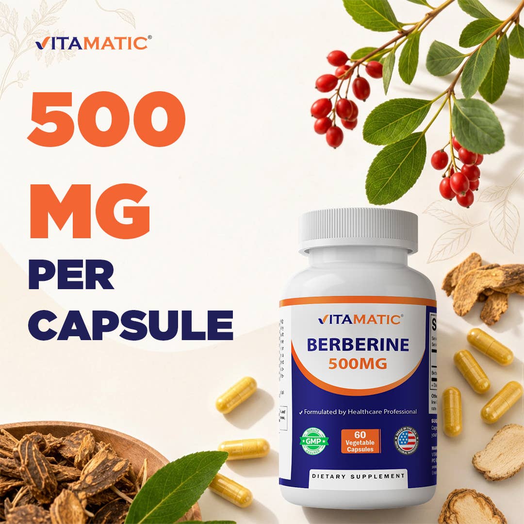 Vitamatic Berberine 500mg | Non-GMO | 60 Capsules