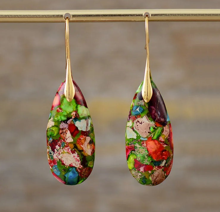 Retro Water Droplets Emperor Stone Earrings