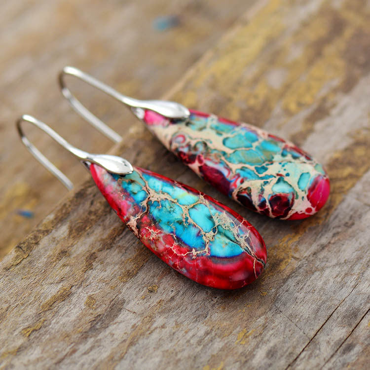 Retro Water Droplets Emperor Stone Earrings