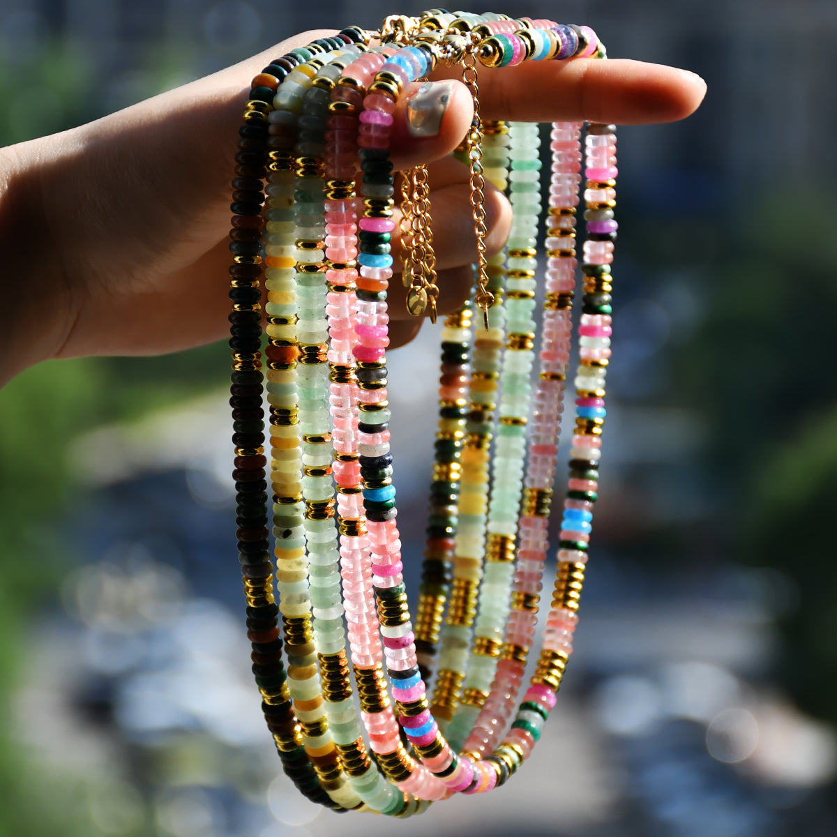 Bohemian Color Block Natural Stone Necklace