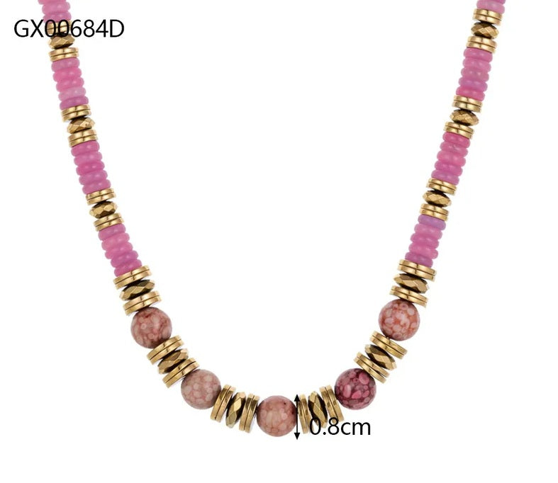 Stainless Steel Pink Stone Necklace