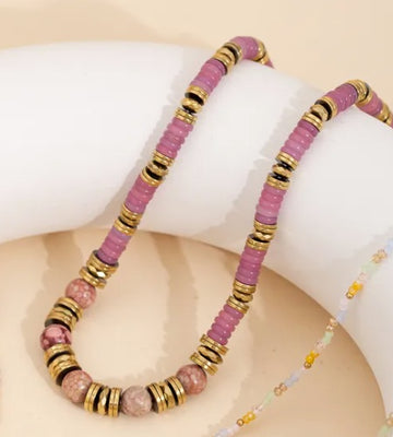 Stainless Steel Pink Stone Necklace