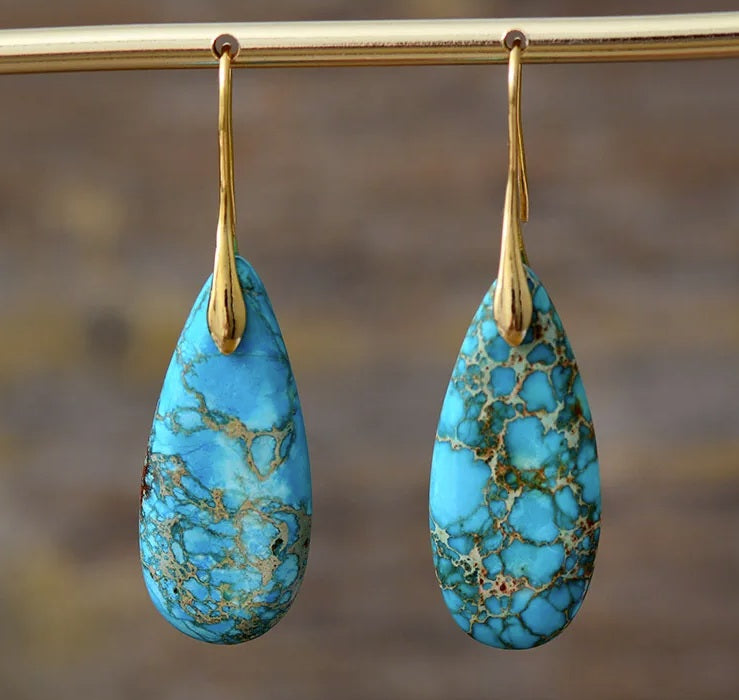 Retro Water Droplets Emperor Stone Earrings