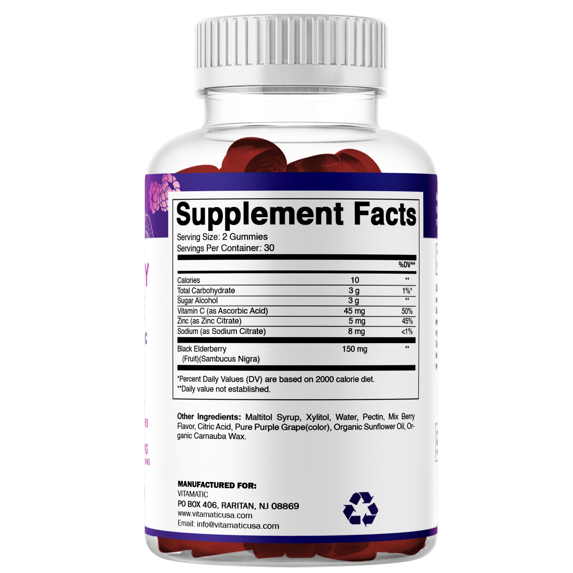 Vitamatic Elderberry Gummies | Zinc & Vitamin C | 60ct