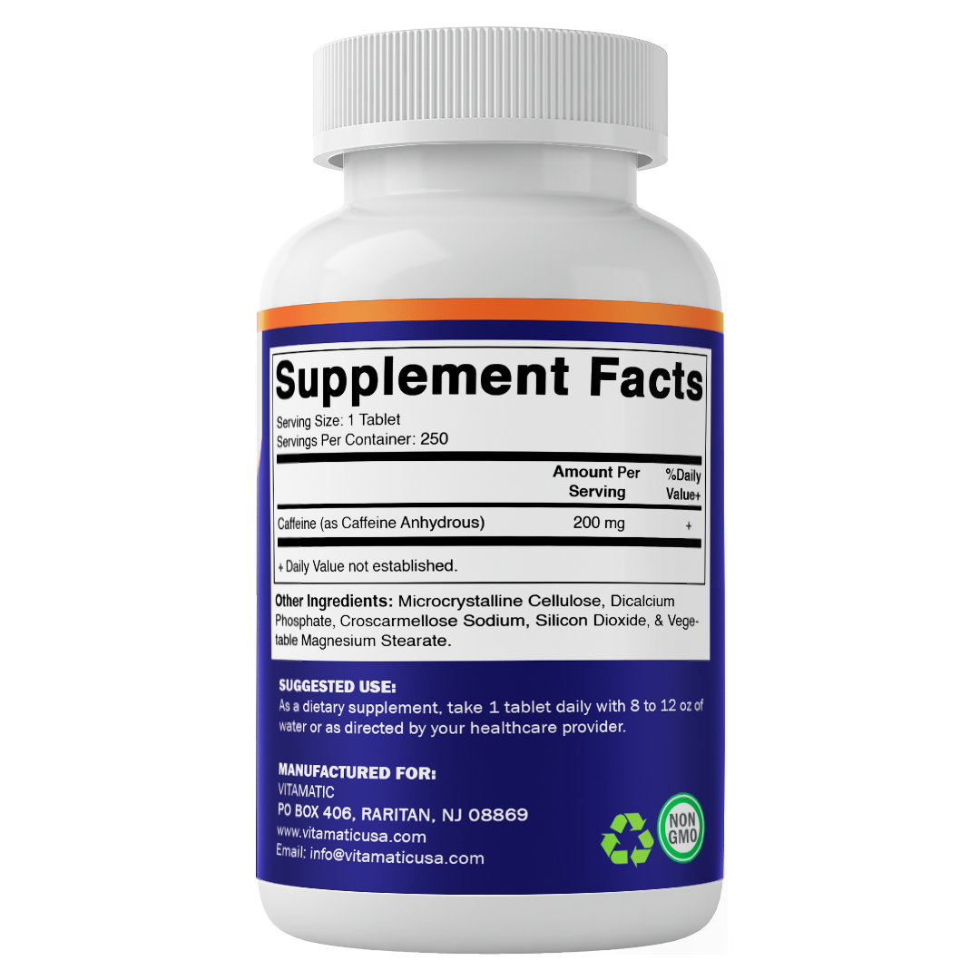 Vitamatic Caffeine 200mg | 250 Vegetarian Tablets