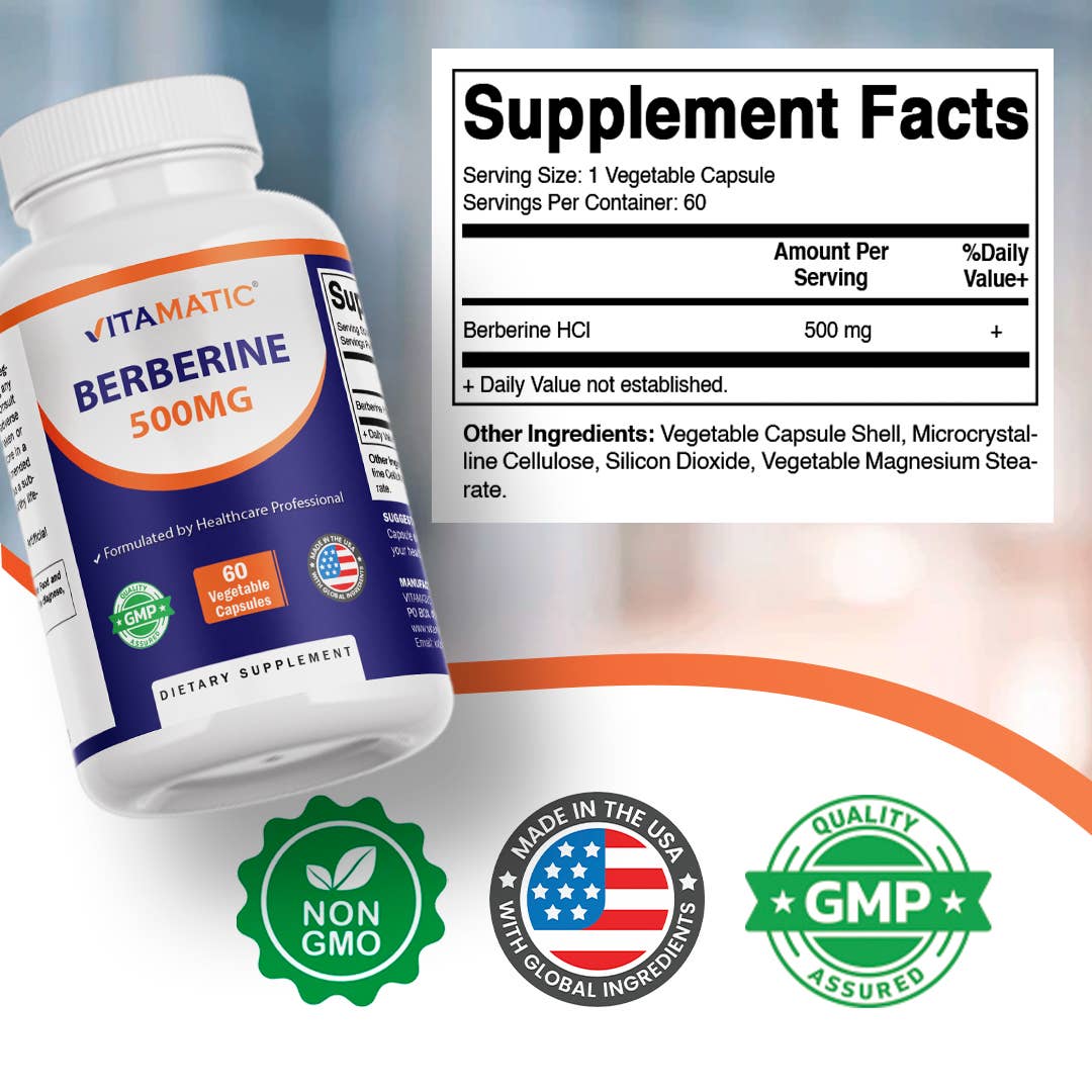 Vitamatic Berberine 500mg | Non-GMO | 60 Capsules