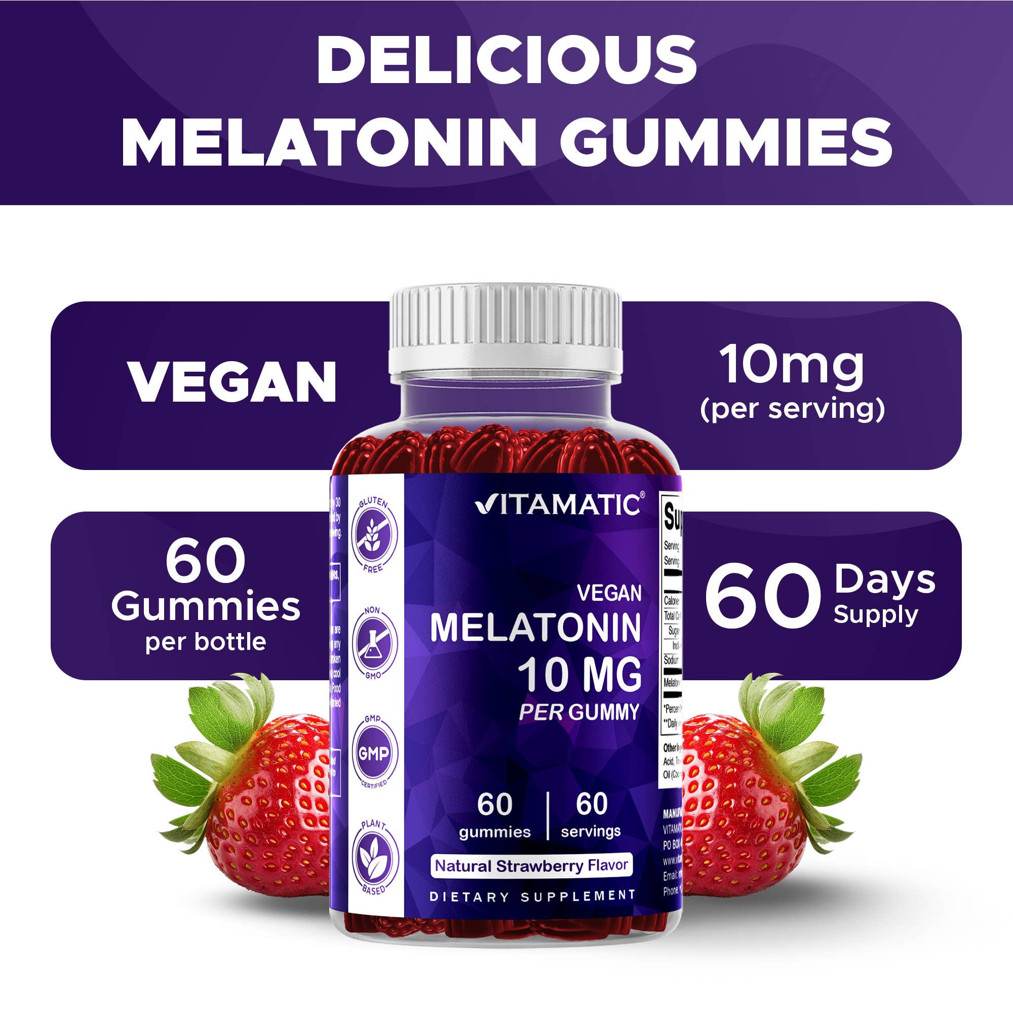 Vitamatic 10mg Melatonin | Vegan & Non-GMO | 60ct
