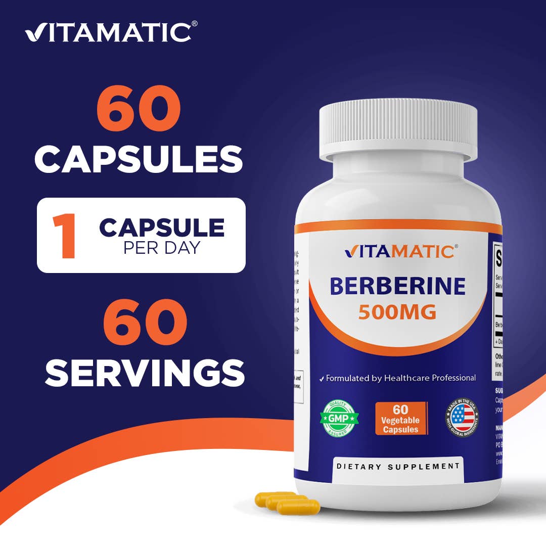Vitamatic Berberine 500mg | Non-GMO | 60 Capsules