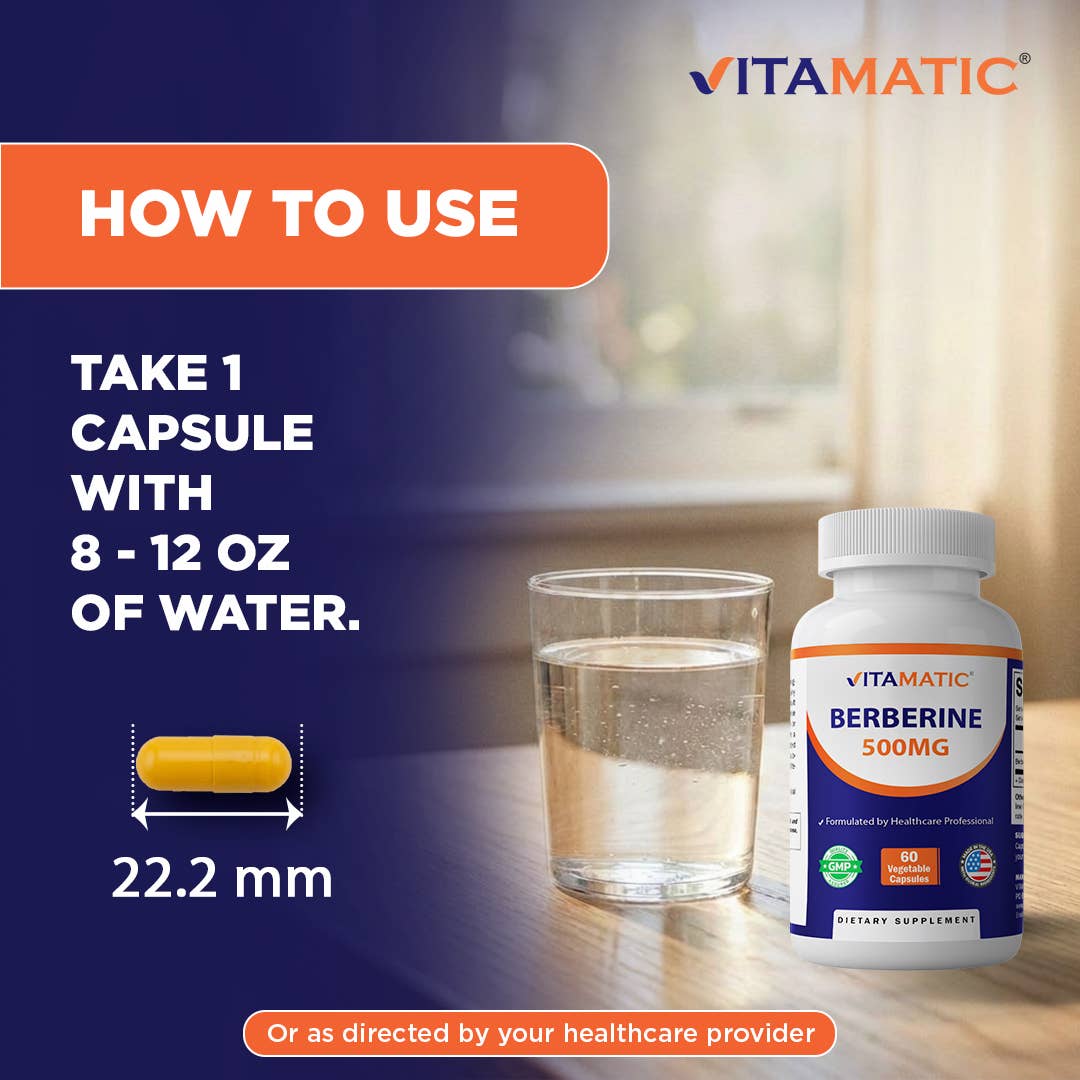 Vitamatic Berberine 500mg | Non-GMO | 60 Capsules